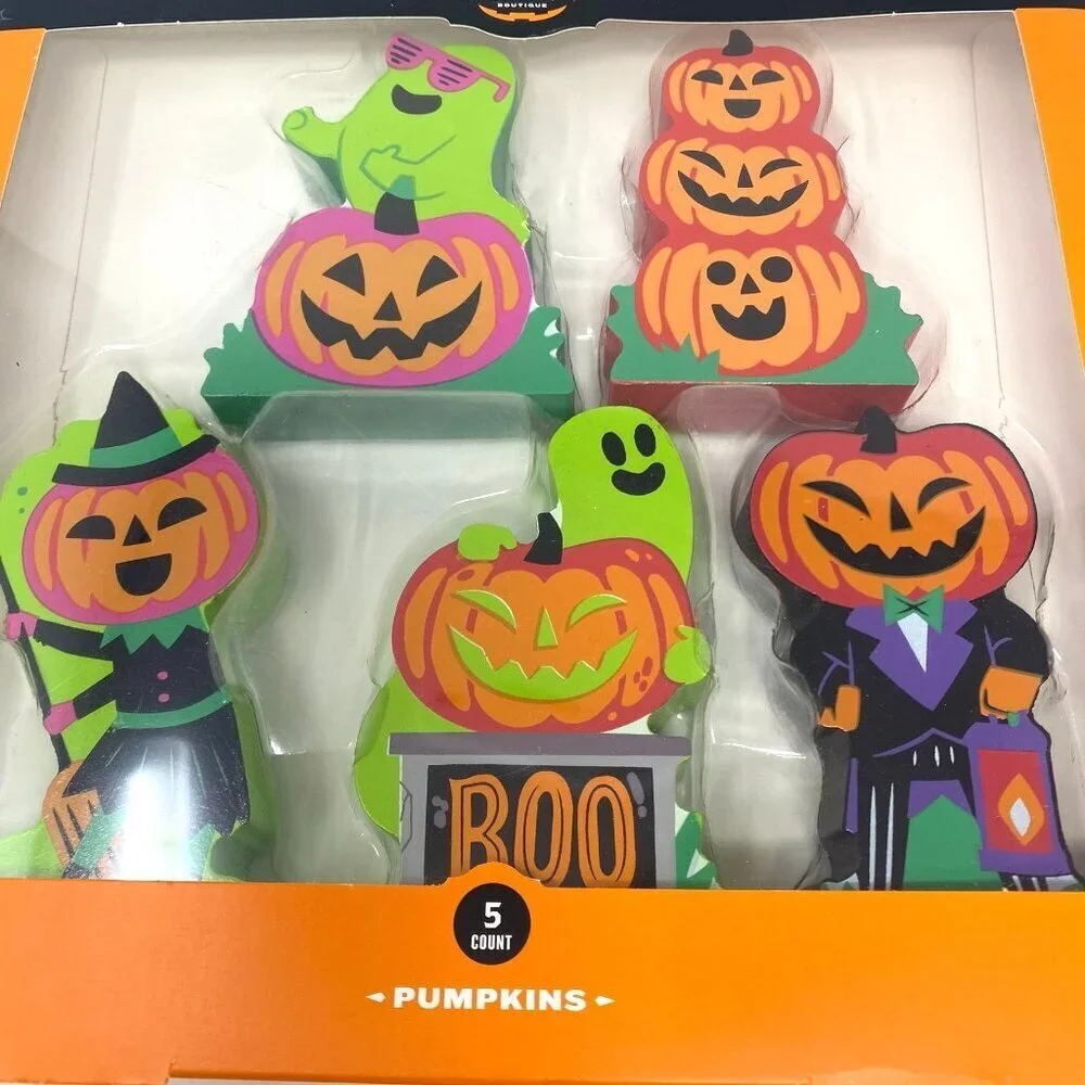 Target Hyde & EEK! Wood Pumpkins Mini Mantel Halloween Decorative Figurine Set